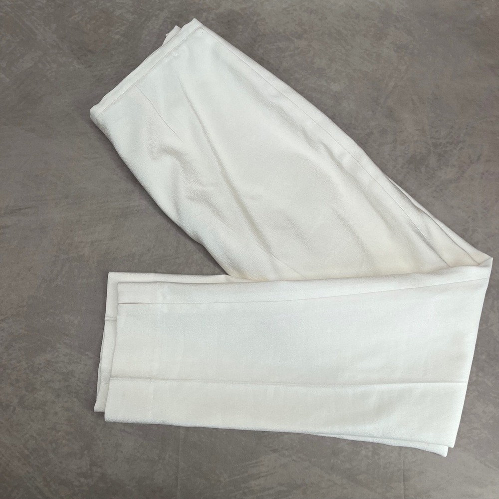 J. McLaughlin Trousers Women 2 Cream Silk Blend Straight Leg Side Zip - Picture 5 of 7